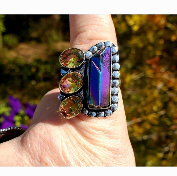 New Rainbow Hematite and Ametrine 925 Silver Ring. - Picture 3 of 16